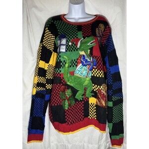 Holiday Time Ugly Christmas Sweater Dinosaur T-Rex Size XL